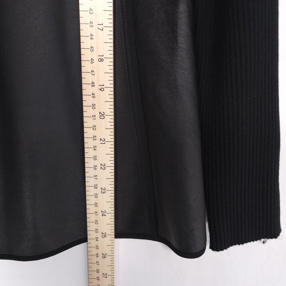 per se GENUINE LEATHER Women’s Top Sweater MEDIUM Black Combo SILK Blend Long Sl - Picture 6 of 9